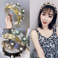Korean New Baroque Headband Solid Color Satin Diamond Pearl Flower Headband Nihaojewelry Wholesale main image 1