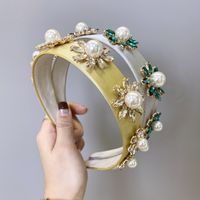 Korean New Baroque Headband Solid Color Satin Diamond Pearl Flower Headband Nihaojewelry Wholesale main image 5