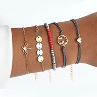 Nueva Joyería De Moda Minimalista Disco De Palma De Coco Amor Pulsera De Cuentas De Cuerda Trenzada Conjunto De Cinco Piezas Nihaojewelry Al Por Mayor main image 1