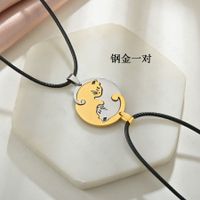 Simple Creative Embrace Love Cat Necklace Stainless Steel Round Card Couple Stitching Necklace Nihaojewelry Wholesale sku image 2