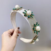 Korean New Baroque Headband Solid Color Satin Diamond Pearl Flower Headband Nihaojewelry Wholesale sku image 2