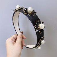 Korean New Baroque Headband Solid Color Satin Diamond Pearl Flower Headband Nihaojewelry Wholesale sku image 3