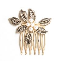 New Retro Diamond Hair Comb Inserted Comb Leaves Pearl Fashion Hairpin Wholesale main image 1