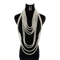 New Exaggerated Multi-layer Pearl Necklace Set Long Sweater Necklace Earrings Set For Women Nihaojewelry Wholesale main image 4