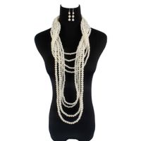 New Exaggerated Multi-layer Pearl Necklace Set Long Sweater Necklace Earrings Set For Women Nihaojewelry Wholesale main image 6