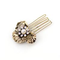 New Retro Diamond Hair Comb Inserted Comb Leaves Pearl Fashion Hairpin Wholesale sku image 17
