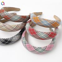 New Fashion Leather Sponge Hair Hoop Cloth Plaid Thick Wrapping Broadband Headband Nihaojewelry Wholesale main image 2