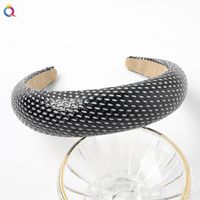 New Fashion Leather Sponge Hair Hoop Cloth Plaid Thick Wrapping Broadband Headband Nihaojewelry Wholesale sku image 7