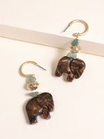 Fashion Elephant-shaped Wooden Alloy Earrings Creative Retro Simple Classic Solid Color Wood Earrings main image 3