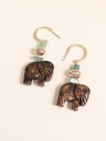 Fashion Elephant-shaped Wooden Alloy Earrings Creative Retro Simple Classic Solid Color Wood Earrings main image 4