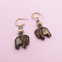 Fashion Elephant-shaped Wooden Alloy Earrings Creative Retro Simple Classic Solid Color Wood Earrings main image 5
