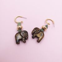 Fashion Elephant-shaped Wooden Alloy Earrings Creative Retro Simple Classic Solid Color Wood Earrings main image 6