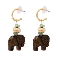 Fashion Elephant-shaped Wooden Alloy Earrings Creative Retro Simple Classic Solid Color Wood Earrings sku image 1