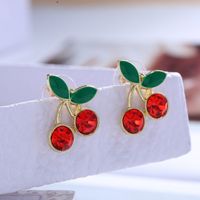 Korean Fruit Earrings Nihaojewelry Wholesale Cute Cherry Diamond Earrings For Women main image 1