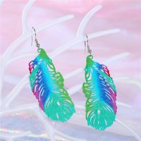 New Color Peacock Feather Big Earrings Retro Silver sku image 1