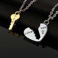 Jewelry Korea Creative Heart-shaped Key Lock Stitching Pendant Necklace Clavicle Chain Couple Necklace Wholesale Nihaojewelry main image 4