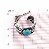 Cross-border Hot Selling Ornament European Vintage Feather Inlaid Turquoise Ring Men's Opening Ring  Burst main image 3