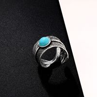Cross-border Hot Selling Ornament European Vintage Feather Inlaid Turquoise Ring Men's Opening Ring  Burst main image 4