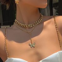 Creative New Necklace Fashion Personality Butterfly Pendant Alloy Thick Chain Necklace Set Wholesale Nihaojewelry main image 1
