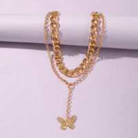 Creative New Necklace Fashion Personality Butterfly Pendant Alloy Thick Chain Necklace Set Wholesale Nihaojewelry main image 4