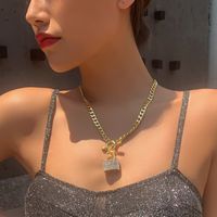 Personality Jewelry Fashion Punk Style Necklace Creative Metal Lock Diamond Pendant Necklace Wholesale Nihaojewelry main image 1