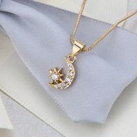 Hot Sale Moon And Star Necklace Set New Gold-plated Star Moon Pendant Ear Pin Wholesale Nihaojewelry main image 3