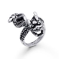Hot Animal Rings Retro Gothic Dragon Men's Ring Ancient Silver Animal Ring Wholesale Nihaojewelry sku image 1