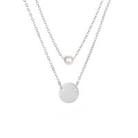 10266 Europäische Und Amerikanische Halskette Geometrische Runde Marke Perlenkette L316 Edelstahl Zweiteilige Halskette Schlüsselbein Kette Im Stil sku image 1