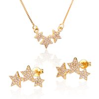 Hot Sale Three-rose Five-pointed Star Earrings Necklace Set Hot New Gold-plated Star Pendant Ear Pin Wholesale Nihaojewelry sku image 1