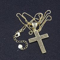 Hot Selling Three Rows Zirconium Cross Pendant Fashion New Copper-plated Religious Necklace Wholesale Nihaojewelry sku image 1