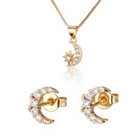 Hot Sale Moon And Star Necklace Set New Gold-plated Star Moon Pendant Ear Pin Wholesale Nihaojewelry sku image 1