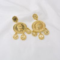 Korean Fashion Exaggerated Large Earrings Retro Palace Style Coin Ring Flower Earrings Accessories Wholesale Nihaojewelry sku image 1