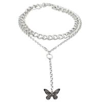 New Fashion Exaggerated Thick Chain Butterfly Necklace Personality Double Neck Chain Hip Hop Pendant Short Clavicle Chain Wholesale Nihaojewelry sku image 1