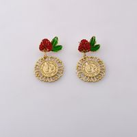 Baroque Red Cherry Strawberry Earrings New Wave Simple Coin Portrait Earrings Wholesale Nihaojewelry sku image 1