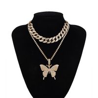 Fashion Jewelry Exaggerated Micro-set Rhinestone Geometric Necklace Retro Suit Cuban Chain Large Butterfly Necklace Wholesale Nihaojewelry sku image 1