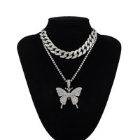 Fashion Jewelry Exaggerated Micro-set Rhinestone Geometric Necklace Retro Suit Cuban Chain Large Butterfly Necklace Wholesale Nihaojewelry sku image 2