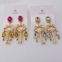 Baroque Long Crystal Rhinestone Gem Retro Earrings Fashion Baroque Key Crystal Personality Earrings Wholesale Nihaojewelry main image 4