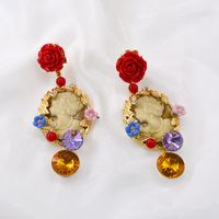 New Retro Baroque Crystal Relief Queen Beauty Portrait Temperament Literature And Art Earrings With Accessories Wholesale Nihaojewelry main image 3