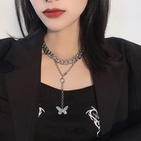 New Fashion Exaggerated Thick Chain Butterfly Necklace Personality Double Neck Chain Hip Hop Pendant Short Clavicle Chain Wholesale Nihaojewelry main image 3