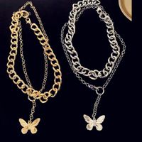 New Fashion Exaggerated Thick Chain Butterfly Necklace Personality Double Neck Chain Hip Hop Pendant Short Clavicle Chain Wholesale Nihaojewelry main image 4
