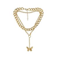 New Fashion Exaggerated Thick Chain Butterfly Necklace Personality Double Neck Chain Hip Hop Pendant Short Clavicle Chain Wholesale Nihaojewelry main image 6