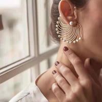 Personality Fan-shaped Exaggerated Earrings Geometric Artificial Pearl Wild Earrings Tide People Big Circle Earrings Wholesale Nihaojewelry main image 1