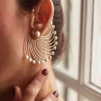 Personality Fan-shaped Exaggerated Earrings Geometric Artificial Pearl Wild Earrings Tide People Big Circle Earrings Wholesale Nihaojewelry main image 5