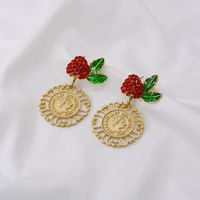 Baroque Red Cherry Strawberry Earrings New Wave Simple Coin Portrait Earrings Wholesale Nihaojewelry main image 1