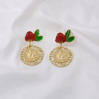Baroque Red Cherry Strawberry Earrings New Wave Simple Coin Portrait Earrings Wholesale Nihaojewelry main image 3