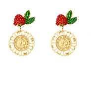 Baroque Red Cherry Strawberry Earrings New Wave Simple Coin Portrait Earrings Wholesale Nihaojewelry main image 6