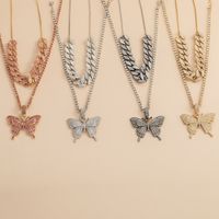 Fashion Jewelry Exaggerated Micro-set Rhinestone Geometric Necklace Retro Suit Cuban Chain Large Butterfly Necklace Wholesale Nihaojewelry main image 5