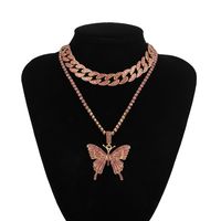 Fashion Jewelry Exaggerated Micro-set Rhinestone Geometric Necklace Retro Suit Cuban Chain Large Butterfly Necklace Wholesale Nihaojewelry main image 4