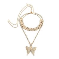 Fashion Jewelry Exaggerated Micro-set Rhinestone Geometric Necklace Retro Suit Cuban Chain Large Butterfly Necklace Wholesale Nihaojewelry main image 3