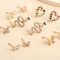 Fashion Jewelry Mix And Match Set Heart-shaped Color Earrings Simple Small Butterfly Micro-set Snake Pendant Earrings Wholesale Nihaojewelry main image 4